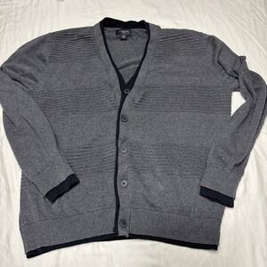 Attention Mens Cardigan XL Gray Black Grandpa Core Nerdy Geek Cotton Preppy